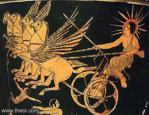 Helius, god of the sun, with Pegasi | Greek vase, Athenian red figure calyx krater